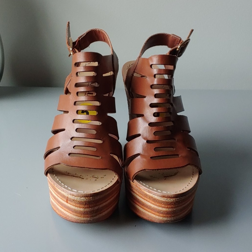 Brown caged wedge sandals